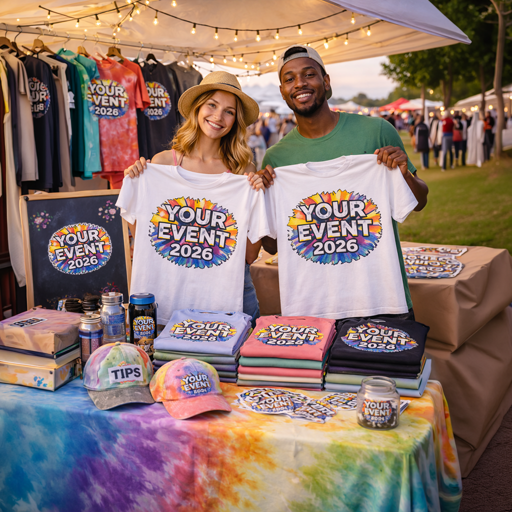 dtf gang sheet pressed onto shirt at event